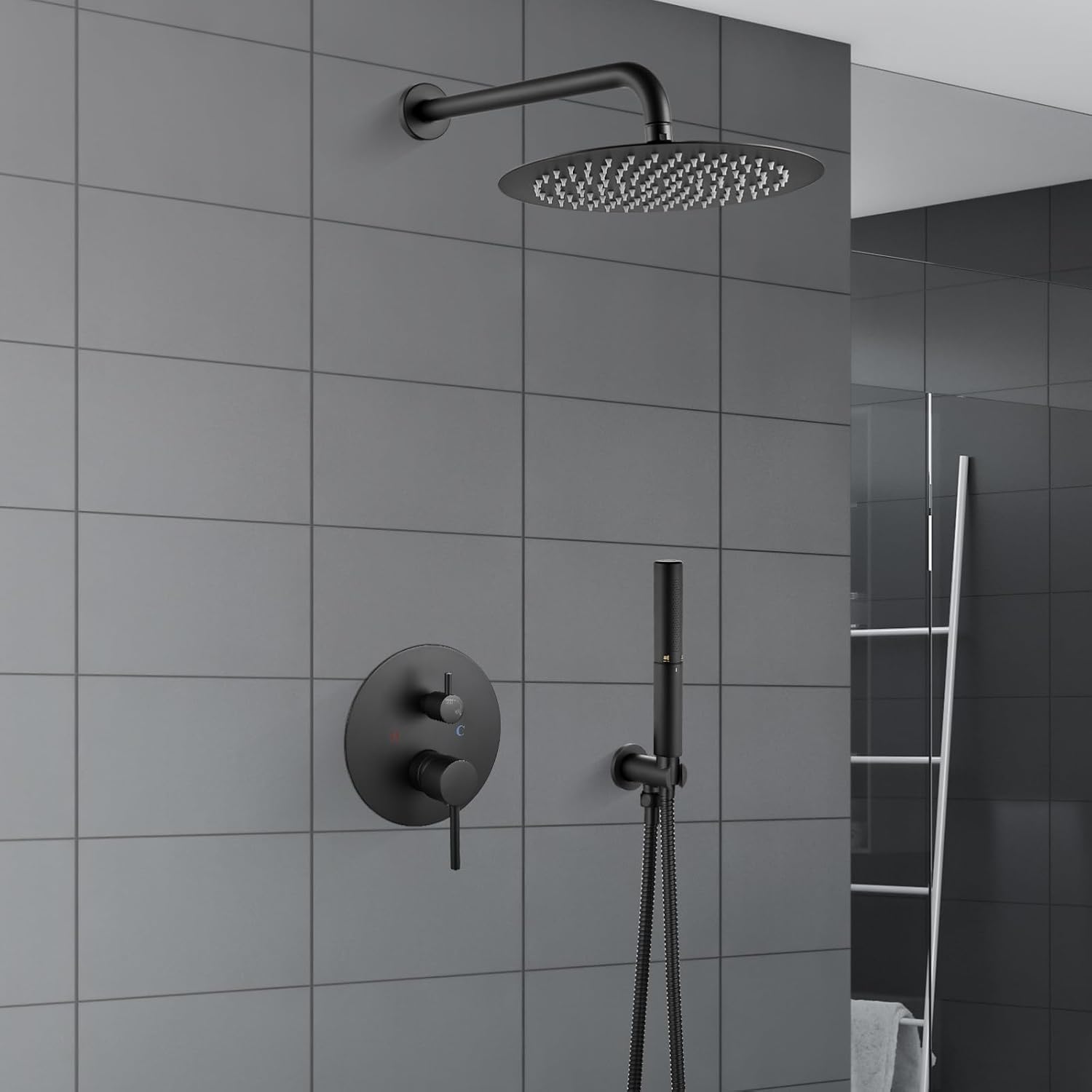 Airuida Shower Faucet Set, Bathtub Faucet Set with 10 Inch Rain Shower Head and Valve,2 Functions Tub Shower Faucet Set for Bathroom-Matte Black