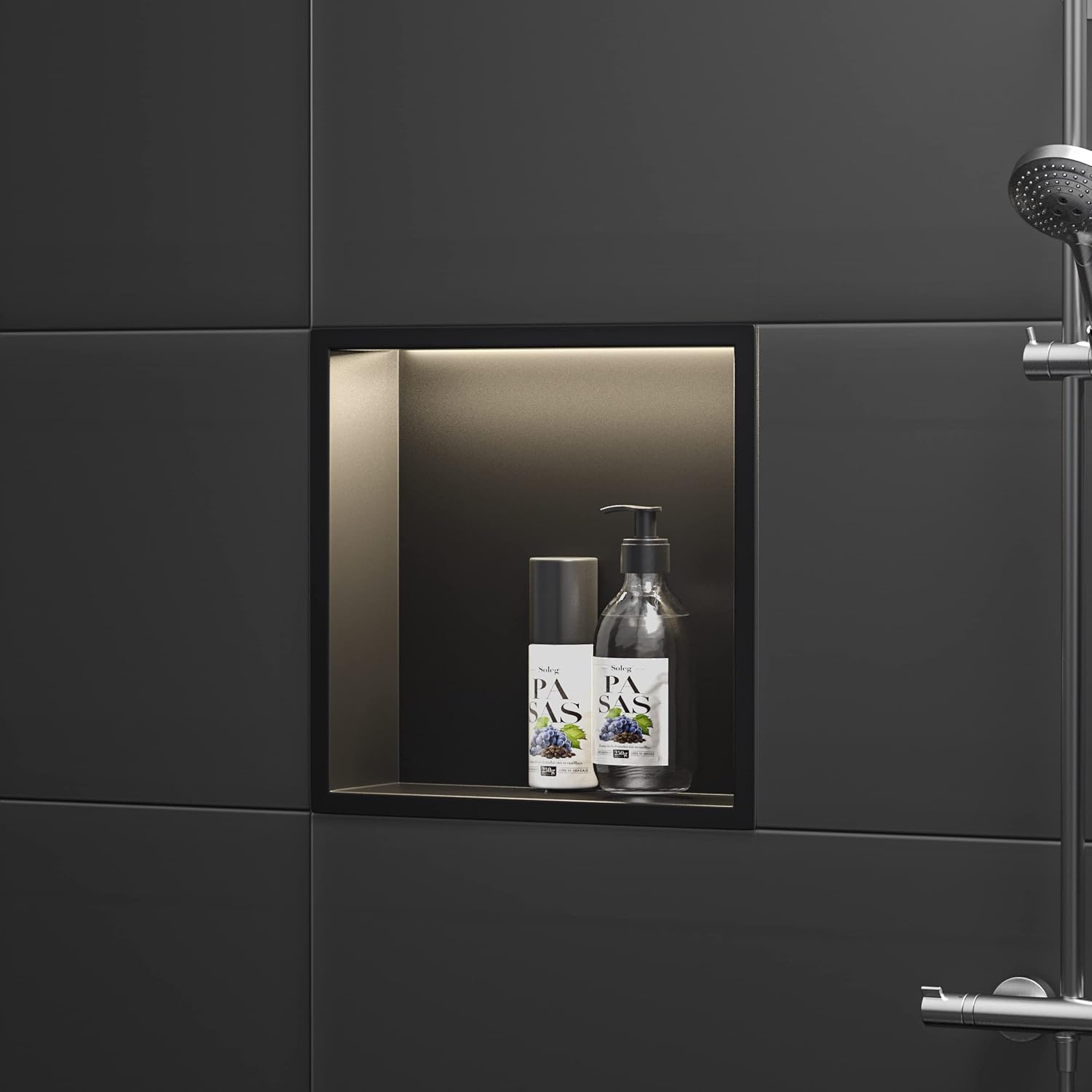 Led Shower Niche 12' X 12' Matte Black 304 Stainless Steel with Lighting Waterproof No Tile Need Shower Shelf for Bathroom Recessed Wall Niche
