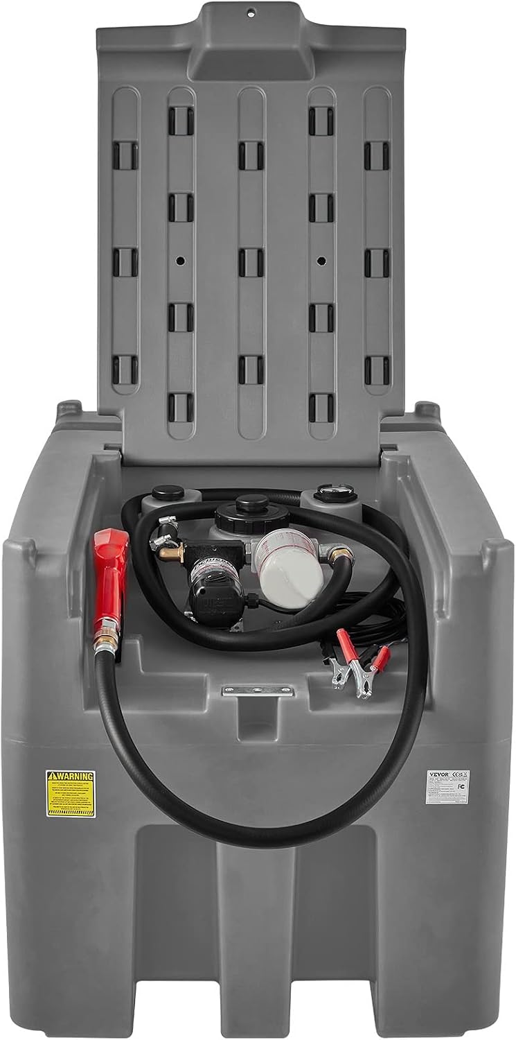 VEVOR Portable Diesel Tank, 116 Gallon Capacity & 10 GPM Flow Rate, Diesel Fuel with 12V Electric Transfer Pump and 13.1ft Rubber Hose, PE Transfer Tank for Easy Fuel Transportation, Gray
