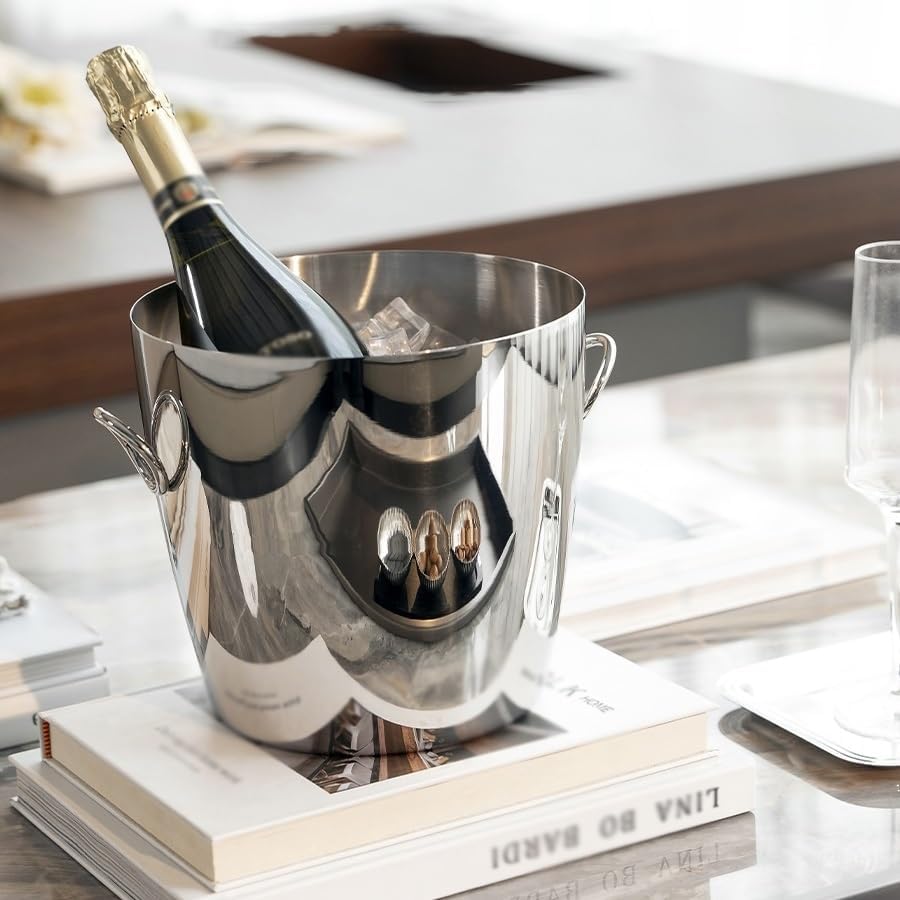 Ice Bucket Ice Bucket for Freezer Stainless Steel Ice Bucket Household Wine Set Ice Bucket, Wine Champagne Beer Red Wine Cocktail Chilled Ice Bucket Ice Buckets Party Cooler Drink Cooler