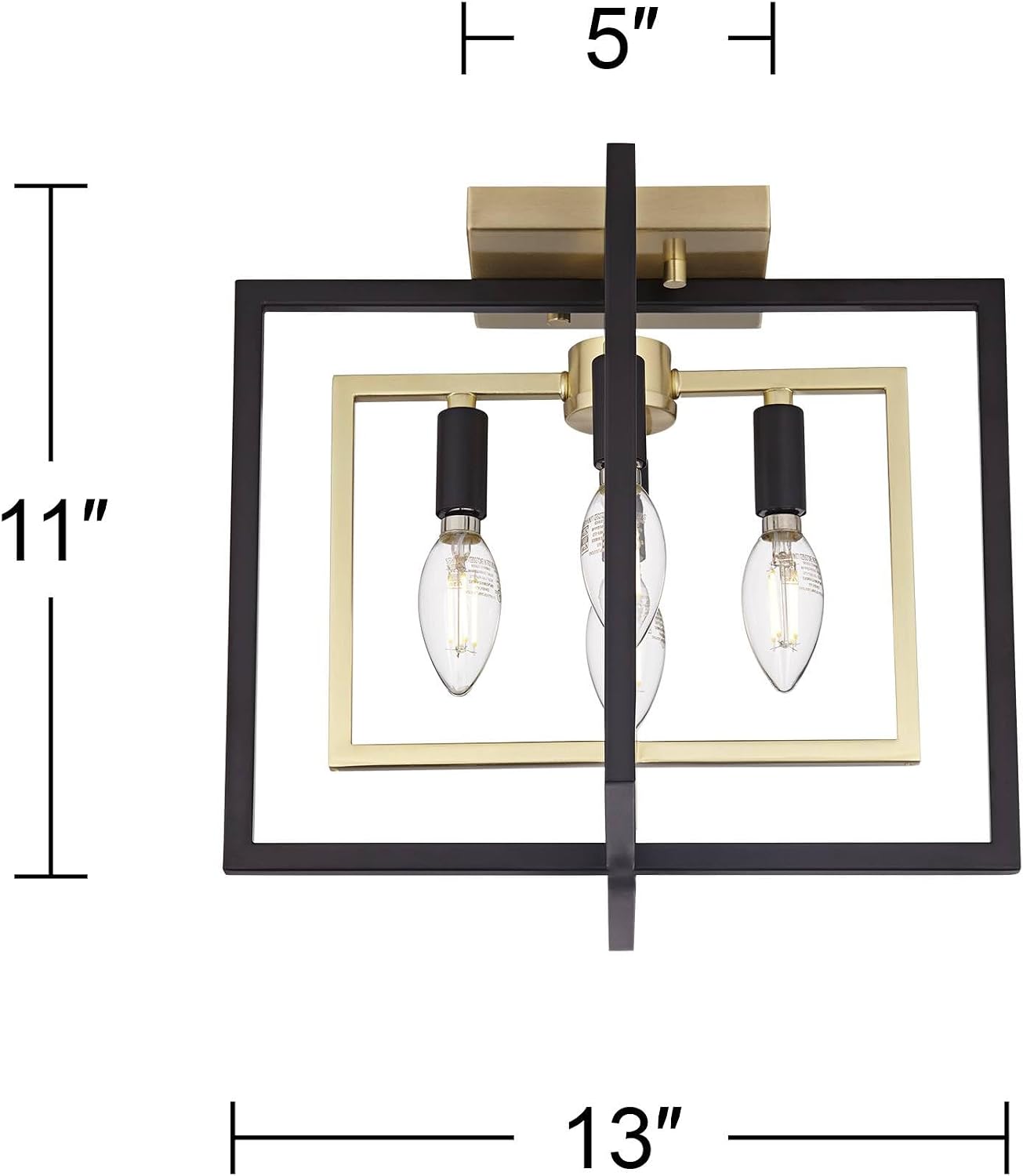 Possini Euro Design Nima Modern Glam Ceiling Light Semi Flush-Mount Fixture Black Gold 13' 4-Light Open Metal Frame for Bedroom Kitchen Living Family Room Hallway Dining Bathroom House Decor