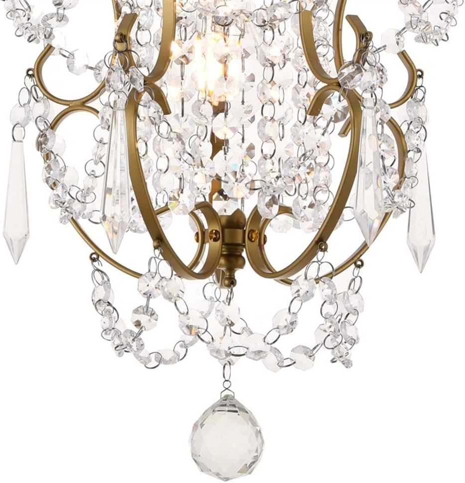 KISAD Rustic Vintage Crystal Chandelier Wrought Iron K9 Raindrop Pendant Light Adjustable Chain Ceiling Hanging Lighting Fixture for Entry Hallway Cloakroom Restaurant Bathroom Foyer (Color : Gold)