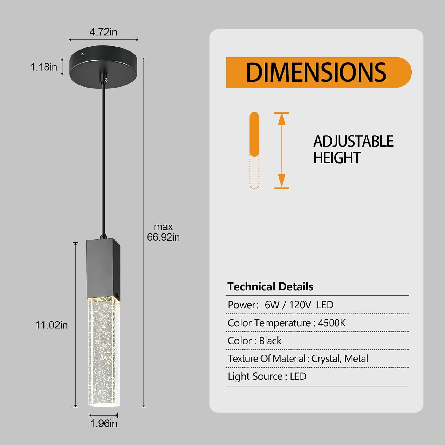 Modern Crystal Pendant Lights - Dimmable LED 4500K Black Hanging Light Fixture for Kitchen Island & Bedroom, Mini Bubble Design, 3 Pack