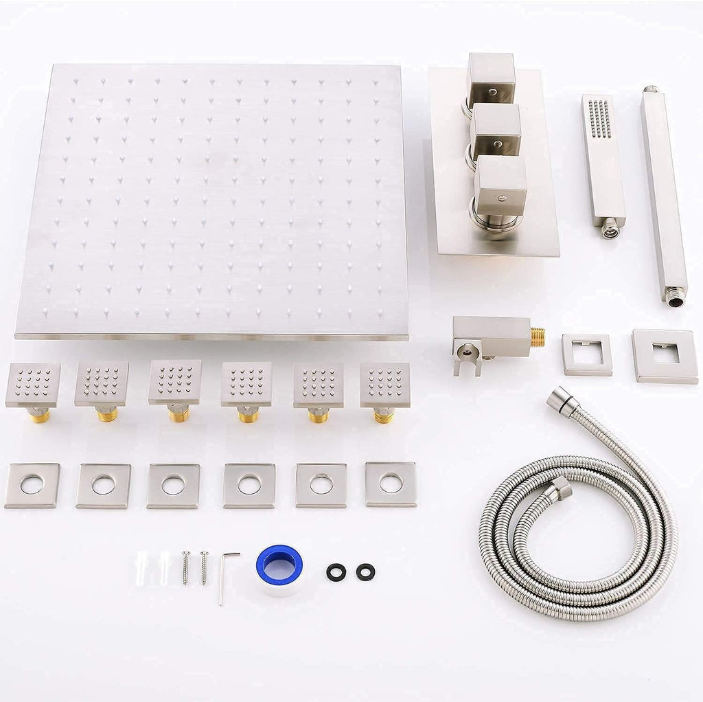 HOMEDEC Rain Shower System with Body Jets, 12inch Thermostatic Full Body Spray Shower Faucet Set, Brushed Nickel