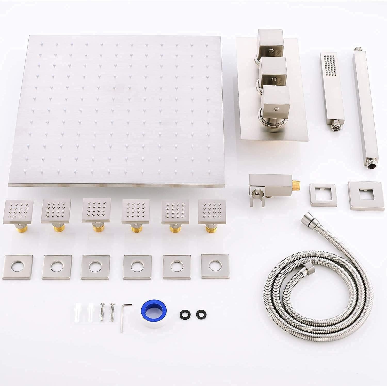 HOMEDEC Rain Shower System with Body Jets, 12inch Thermostatic Full Body Spray Shower Faucet Set, Brushed Nickel