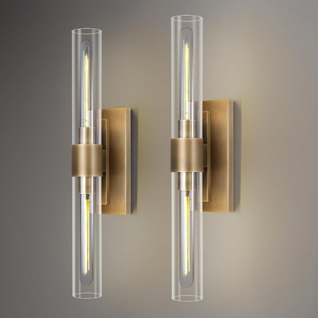 Modern Brass and Glass Wall Sconces, 24' Vanity Lights for Bathroom 2 Lights, Horizontal or Vertical Linear Wall Sconce,Indoor Sconces Wall Lighting,Bathroom Wall Sconce Set of Two