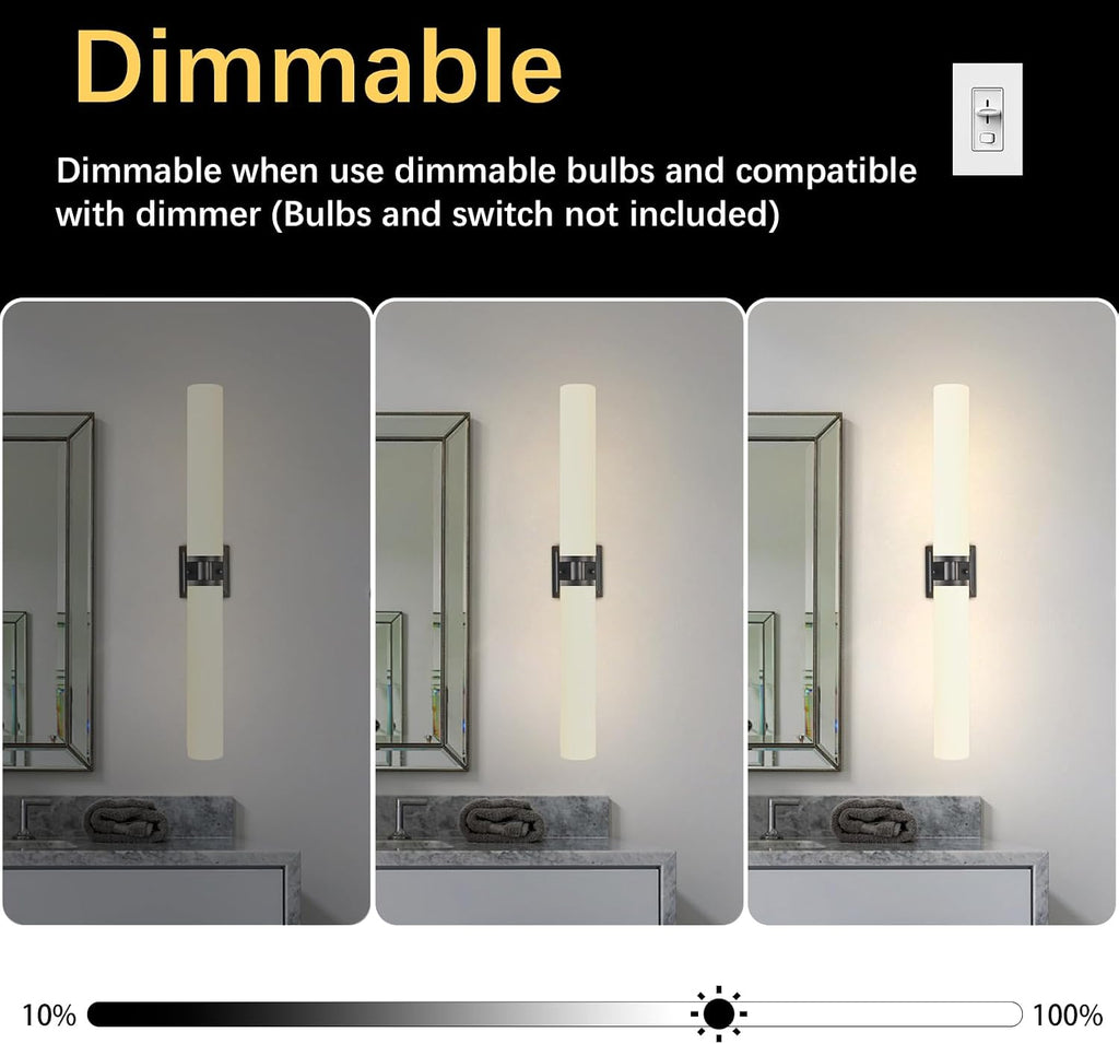 Black Wall Sconces Set of Two, 32 Inch Bathroom Sconces with Frosted Glass, Modern Sconces Wall Light Fixtures for Bathroom Mirror Living Room Bedroom Hallway (Bulbs Not Included)