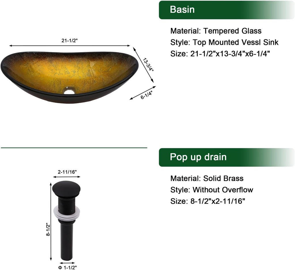 Sarlai Bathroom Vessel Sink Modern Artistic Tempered Glass Basin Countertop Bowl Sink for Lavatory Vanity Cabinet