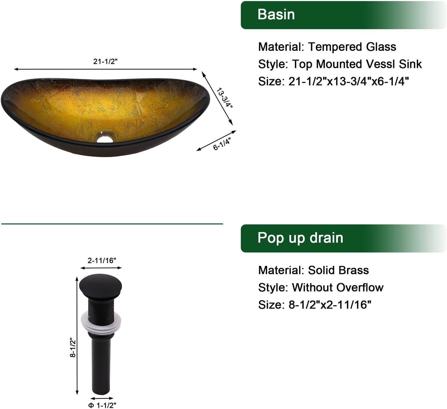 Sarlai Bathroom Vessel Sink Modern Artistic Tempered Glass Basin Countertop Bowl Sink for Lavatory Vanity Cabinet