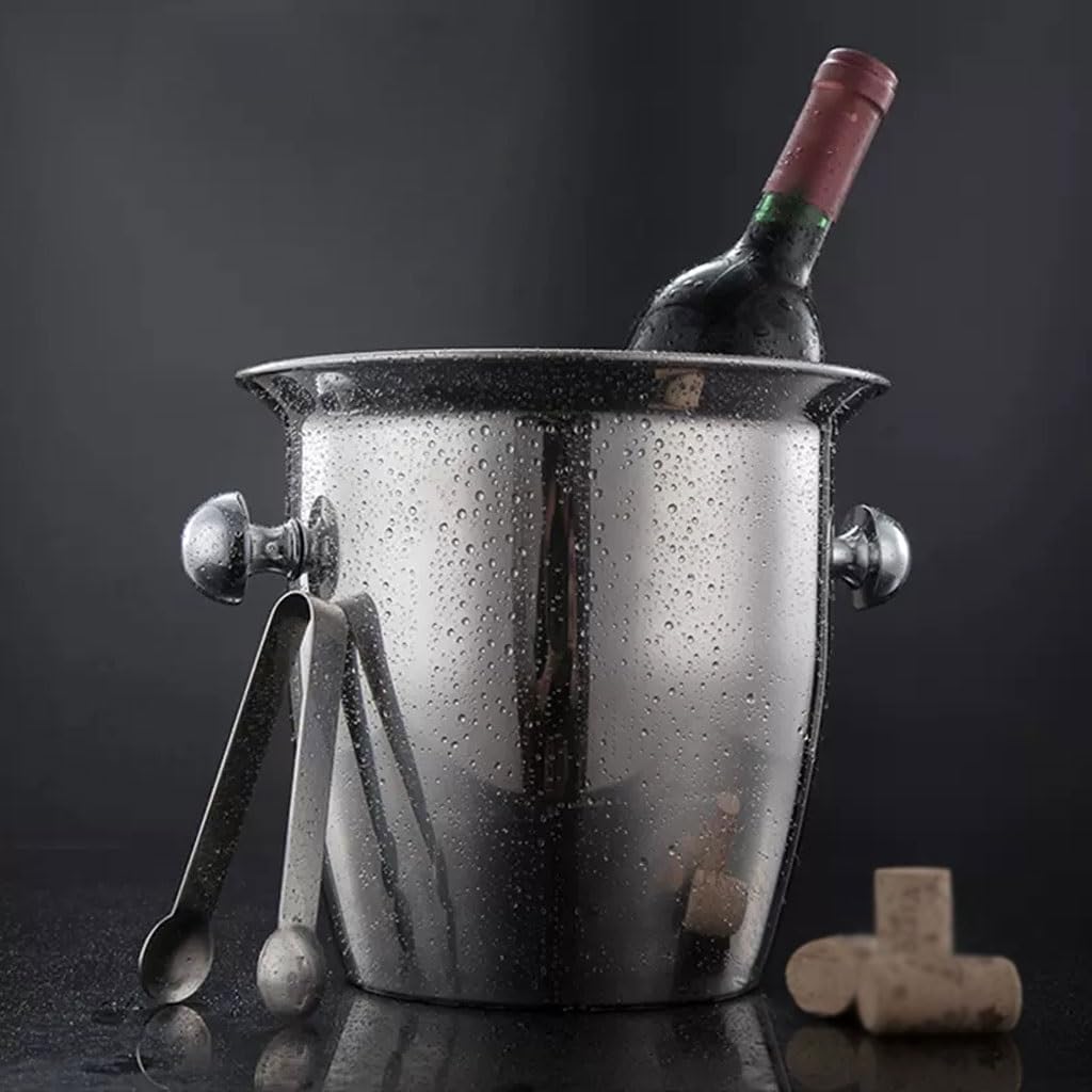 Ice Bucket Ice Bucket for Freezer 304 Stainless Steel Champagne Bucket Thickened Ice Bucket Ice Grain Ice Cube Bucket Iced Red Wine Barrel Bar with Handle Ice Bucket Ice Buckets Party Cooler Drink Coo