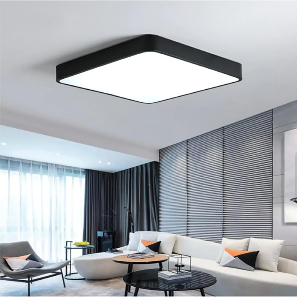 LED Ceiling Light Fixture,24 Inch Modern Square Recessed Ceiling Lights, Dimmable Light,64W Black Close to Ceiling Lighting Flush Mount Living Room Bedroom,3000K-6000K