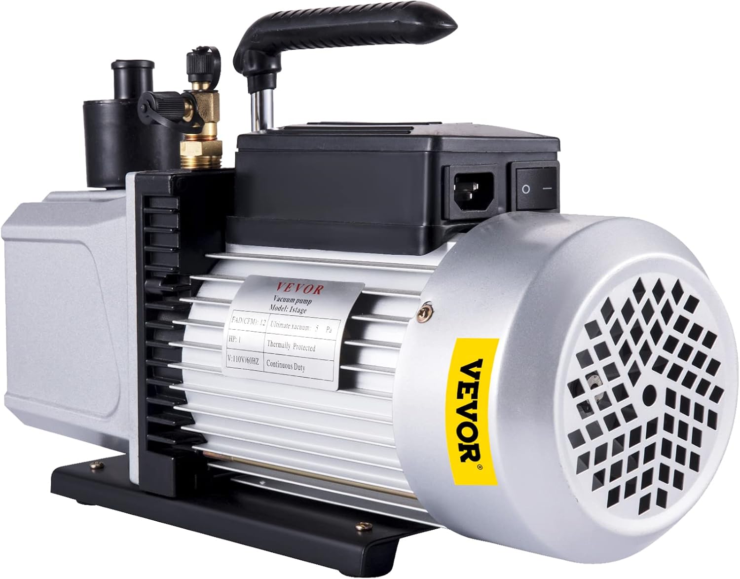 VEVOR Vacuum Pump 12CFM 1 HP Single Stage Air Conditioning Vacuum Pump 110V 5PA Ultimate Vacuum Refrigerant HVAC Air Tool Rotary Vane Vacuum Pump for Automobile Vacuum Evacuation
