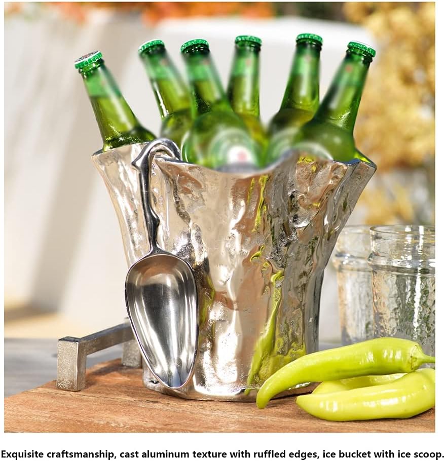 Bucket for Wine Ice Bucket Ruffled Cast Aluminum Champagne Bucket Thick Ice Bucket with Ice Scoop Simple Beer Bucket for Bar Ktv Insulated ice Bucket