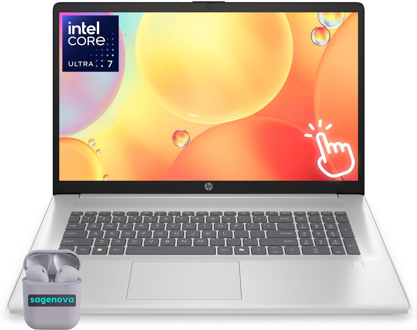HP 17.3' Touchscreen Laptop Computer, 64GB RAM 2TB SSD, Intel Core Ultra 7 255U Processor, HD+ 1600 x 900 Display, Backlit Keyboard, Windows 11, SageNova Earphones, Silver