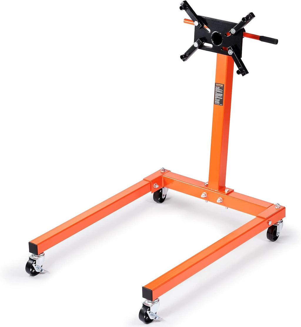 VEVOR Engine Stand, 1300 lbs (3/5 Ton) Rotating Engine Motor Stand with 360 Degree Adjustable Head, Cast Iron Motor Hoist Dolly, 4-Caster, 4 Adjustable Arms, for Vehicle Maintenance, Auto Repair