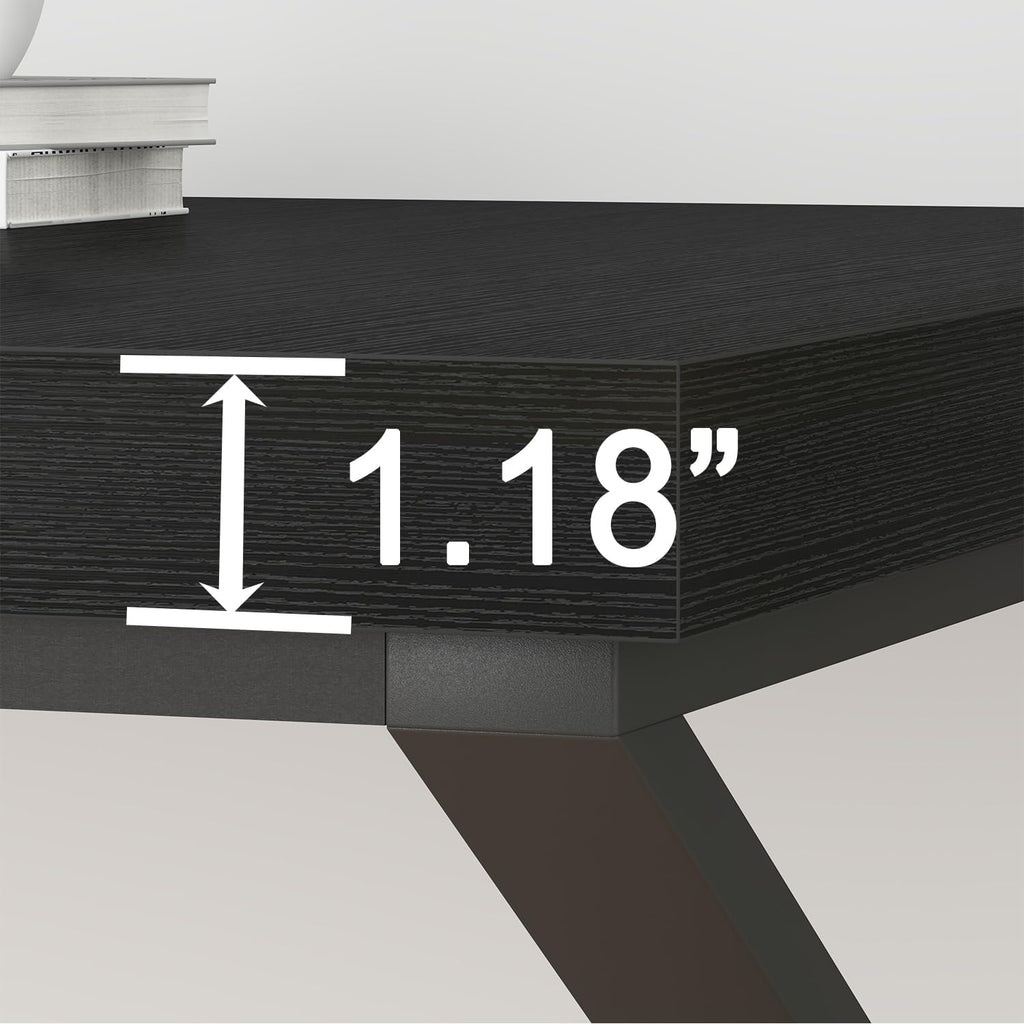 HSH 70 Inch Long Black Desk, Large Metal Wood Computer Desk for 2 Monitors, Modern Home Office PC Laptop Desk for 2 People Executive Writing Work Study Gaming, Simple Bedroom Living Room Black Table