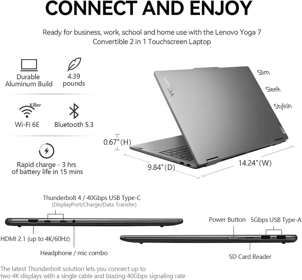 Lenovo 2025 Yoga 7 2 in 1 Laptop Touchscreen, 16' FHD+ 360 Foldable Touch Screen Convertible, Intel 12-Core Ultra 7, Windows 11 Pro|Backlit 10-Key|FP|16GB DDR5 RAM 1TB SSD+512GB PSSD
