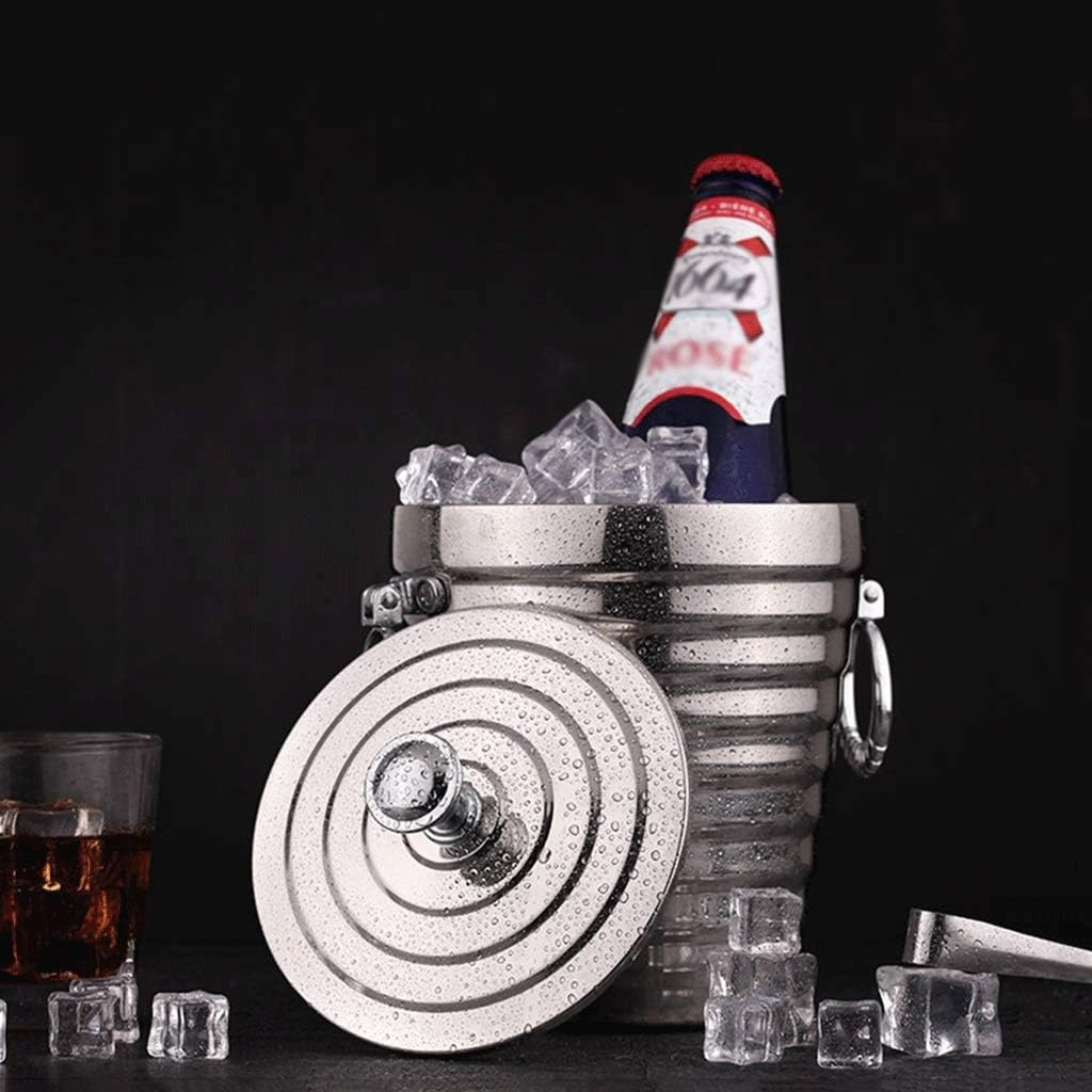 ice bucket, Ice Bucket Thick Double Stainless Steel Ice Bucket Ice Bucket Wine Red Beer Ice Bar Hotel Insulation Ice (Size : 14 * 8.21 * 15cm)