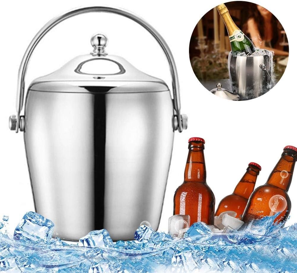 1.2/2L Stainless Steel Ice Bucket Portable 6-hour Double-layer Insulated Freezer with Lid for Parties Barbecues Buffets (Size : 1.2L) (1.2L)