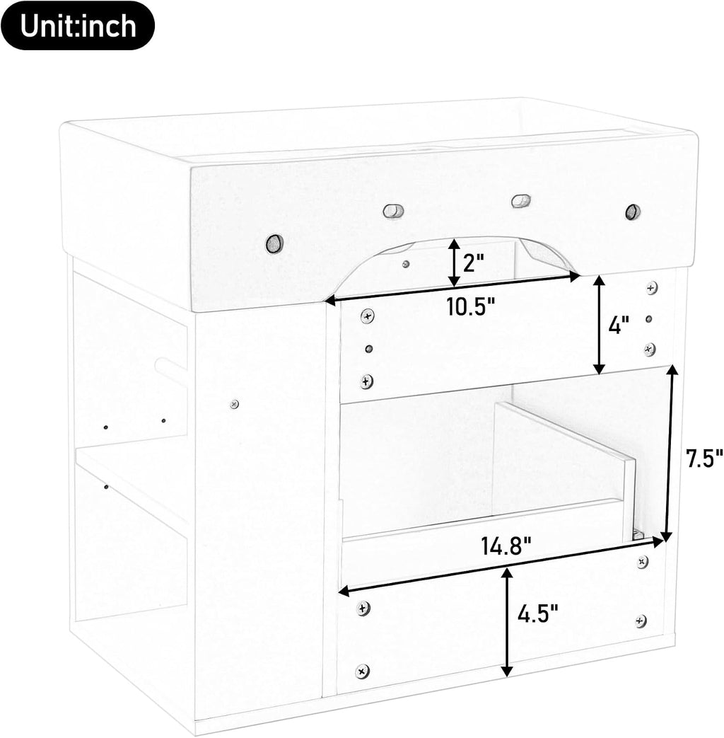 21.8-inch Bathroom Vanity with Sink, Wall-Mounted Single Storage Cabinet with One Big Drawer & Left Two-Tier Shelf, Solid Wood Vanity Organizer with Ceramic Sink for Bathroom, White
