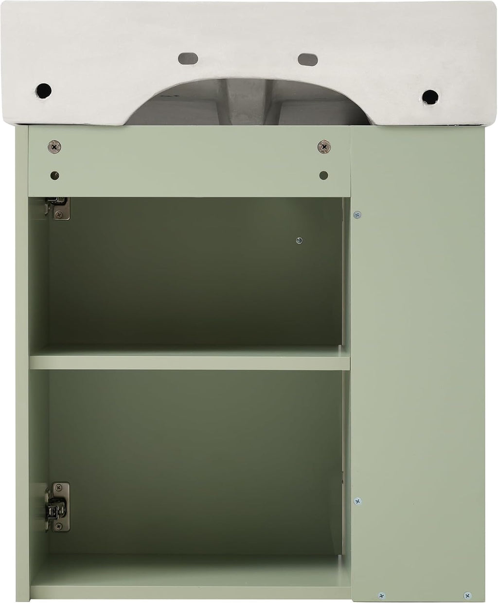 21.6-inch Bathroom Vanity with Sink, Wall-Mounted Vanity Cabinet with Storage Cabinet & Left Two-Tier Shelf, Solid Wood Bath Organizer with Ceramic Sink for Bathroom, Green