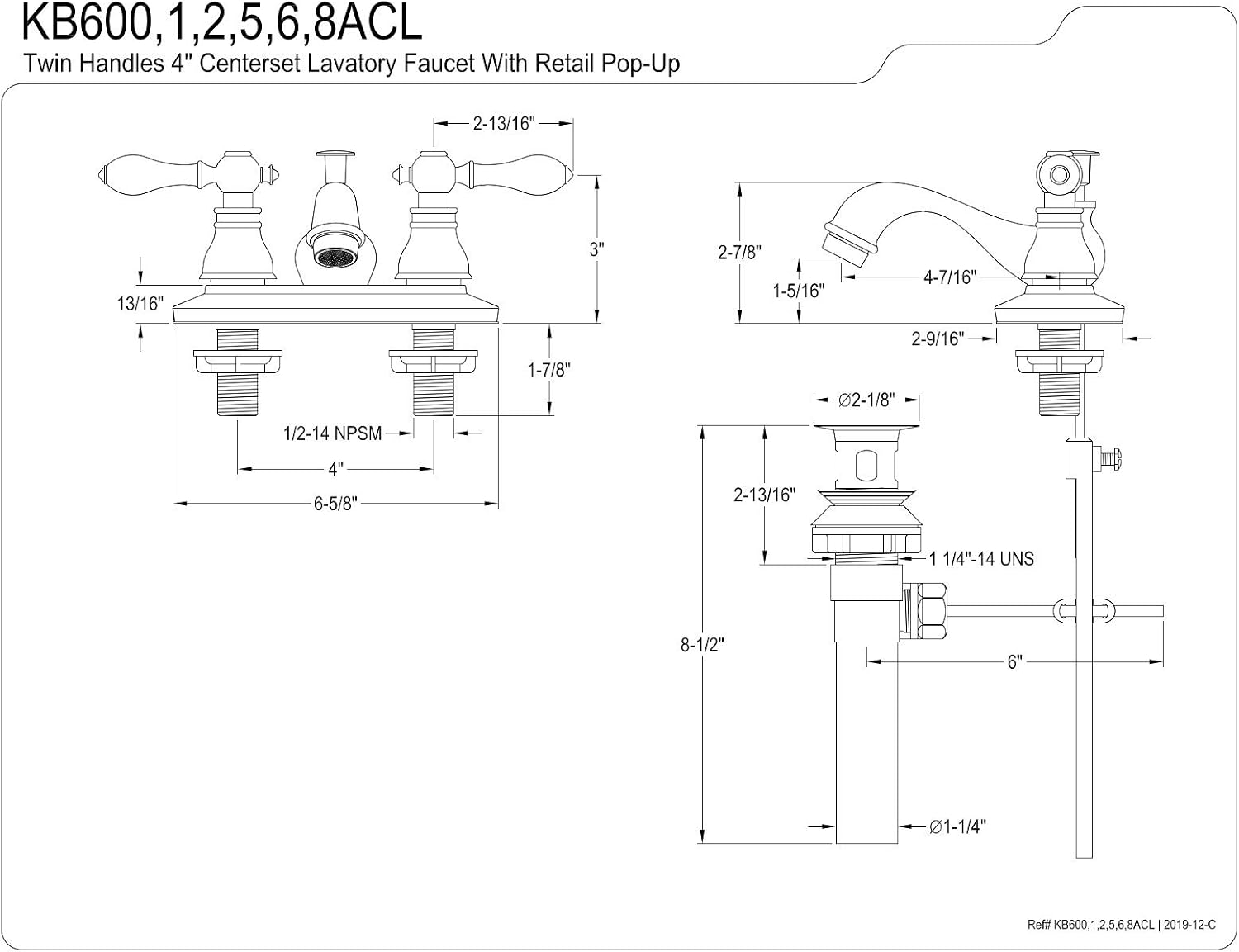 Kingston Brass KB606ACL American Classic 4' Centerset Bathroom Faucet, Antique Copper