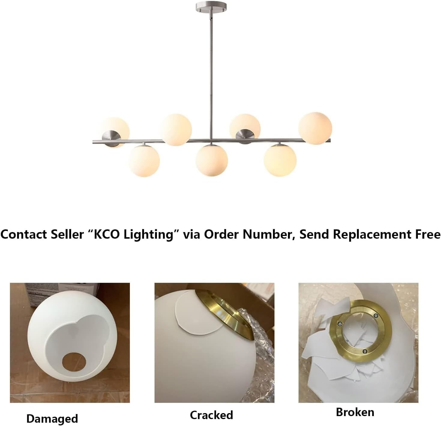 KCO Lighting 7-Light Linear Sputnik Chandelier Brushed Nickel Pendant Light | 31.5' Rod for Sloped Ceiling, 12W 3000K E26 Bulb Included, MCM White Milk Glass Light Fixture for Kitchen Island Dining Room