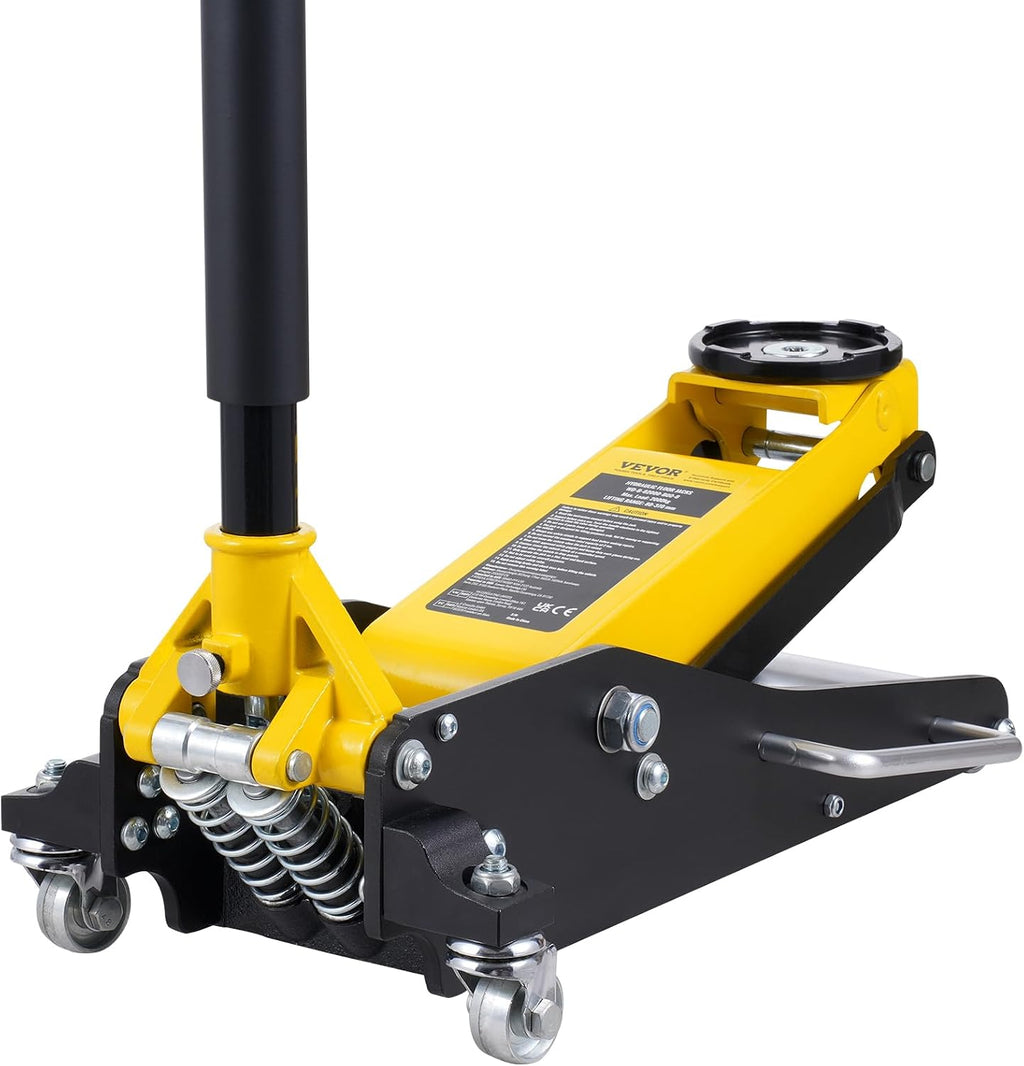 VEVOR Low Profile Floor Jack 2 Ton (4400 lbs), Heavy Duty Aluminum Hydraulic Racing Floor Jack, Hydraulic Car Jack, Dual Piston Quick Lift Pump, 3.2'-14.6' Height Lifting Range (Yellow)