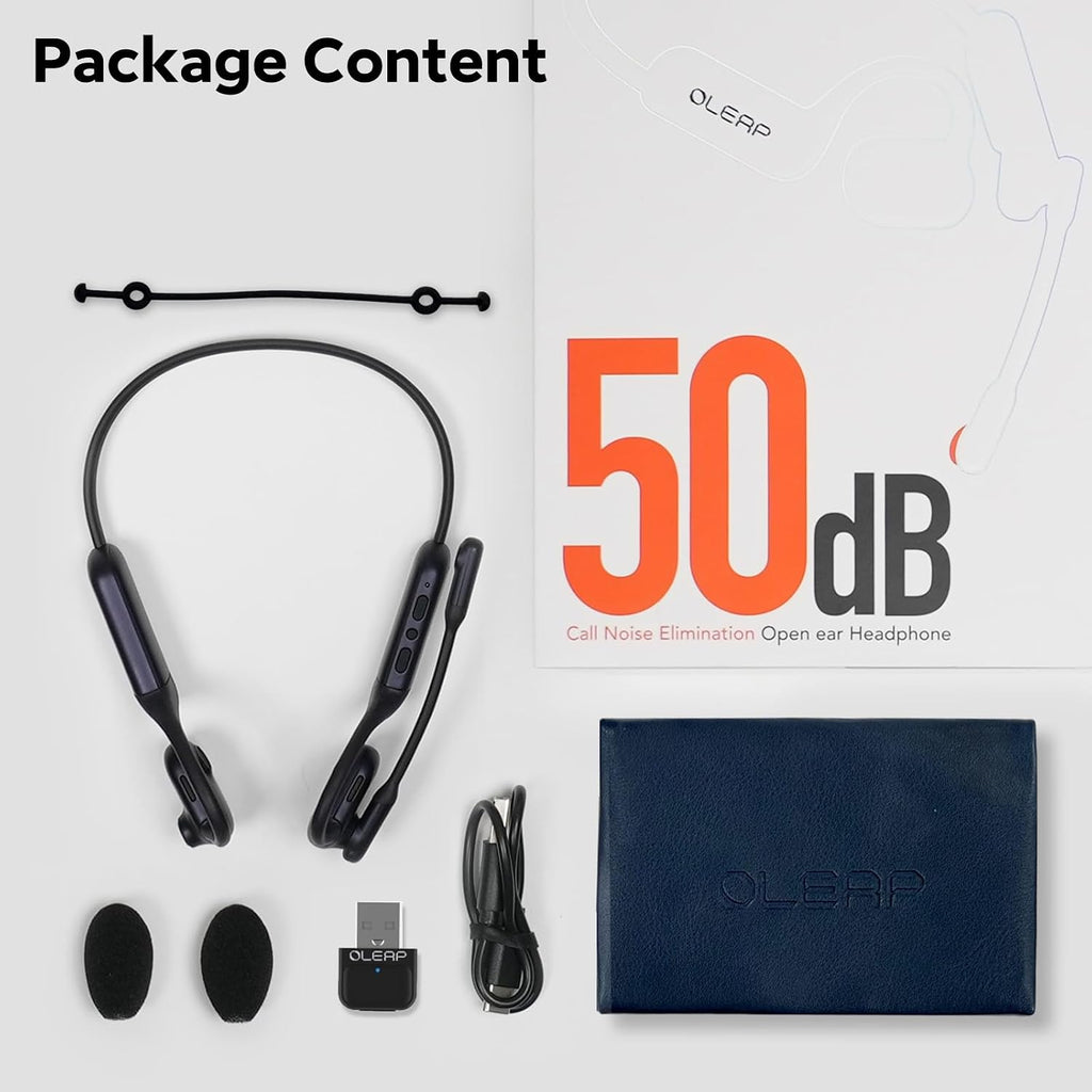 P200b Pro Bluetooth Wireless Open Ear Headphones, 50dB ENC Call Noise Canceling Computer Headset with Boom Microphone, Mute Button, Dongle for Work and Calls