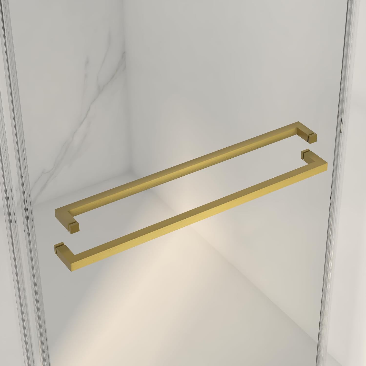 KEIKI 56-60' W x 70' H Frameless Double Sliding Shower Door, 5/16' (8mm) Thick SGCC Tempered Clear Glass, Double Side Easy Clean Coat, Brushed Gold Finished with Buffer