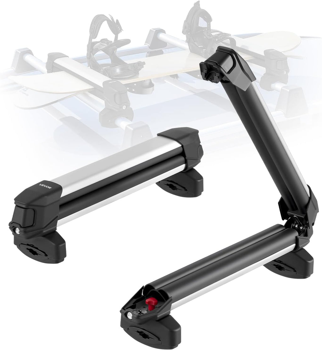 VEVOR Ski & Snowboard Roof Rack, Carry up to 4 Pairs of Skis or 2 Snowboards, 2 PCS Aluminum Universal Car Roof Rack Top Holder with Lock & Rubber Padding, Carrier for Fishing Rod, Fit Most Crossbars