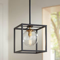 Possini Euro Design Delaney Black Burnished Brass Mini Pendant Light 8' Wide Modern Square Cage Round Clear Glass Shade Fixture Dining Room House Entryway Bedroom Kitchen Island Hallway Ceilings