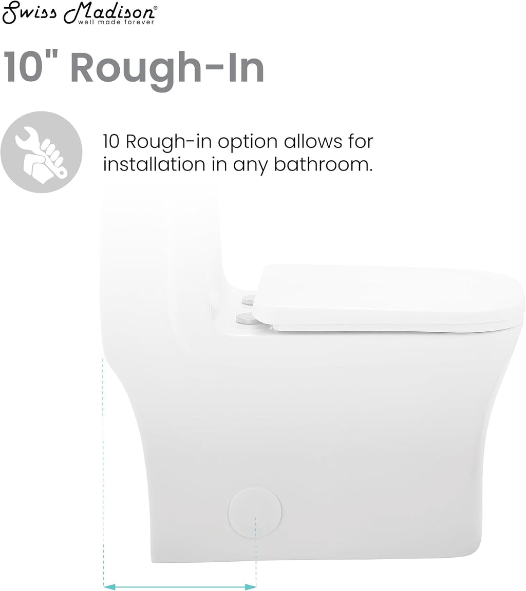 Swiss Madison SM-1T278, Concorde One Piece Square Toilet Dual Flush 1.1/1.6 gpf with 10' Rough In
