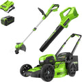 Greenworks 40V 20' Cordless Battery Push Lawn Mower, 13' String Trimmer & 350 CFM Leaf Blower w/ 4.0Ah Battery & Charger