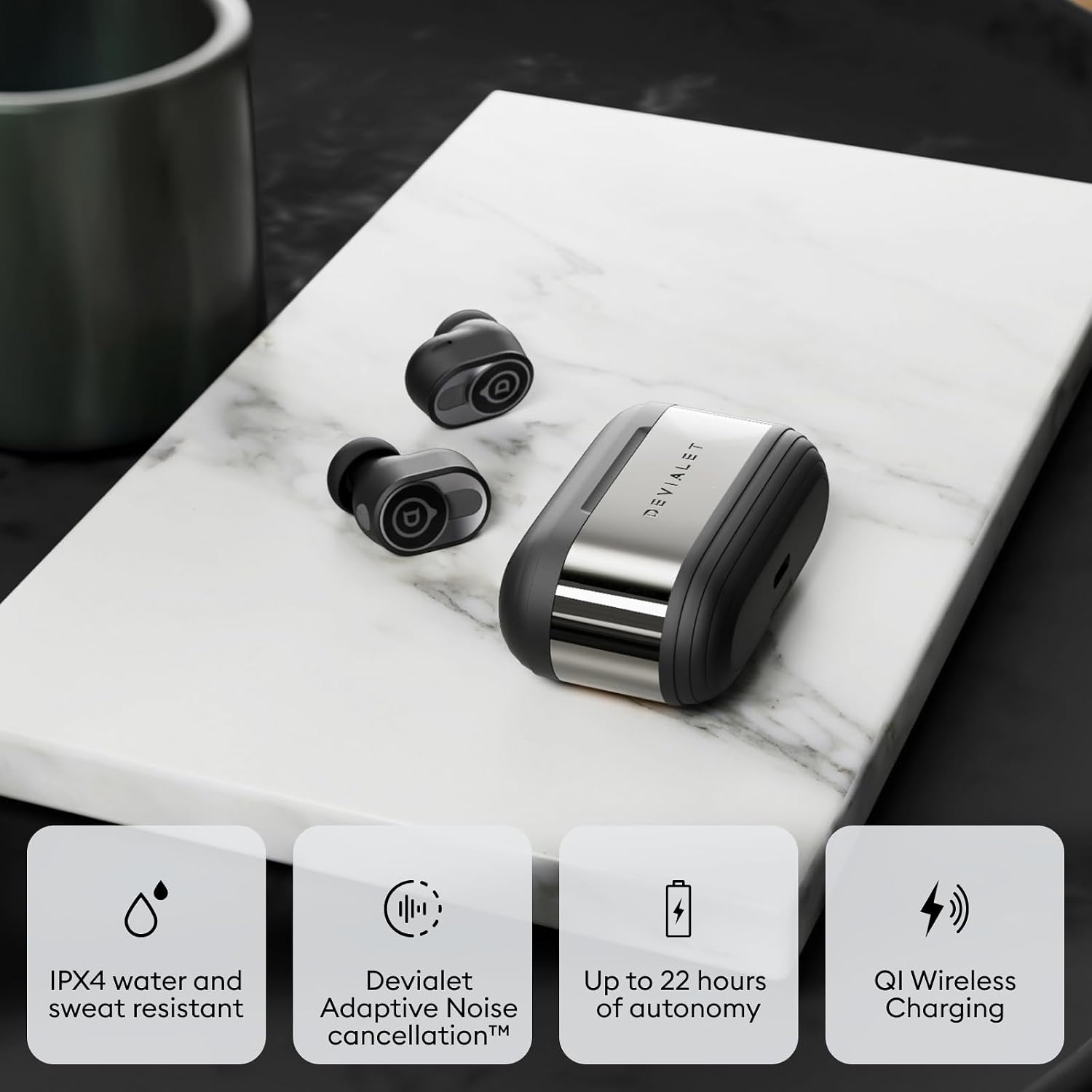Devialet Gemini II True Wireless Earbuds - Matte Black - Audiophiles - Daily Music & Commute - Pristine Audio Fidelity Sound Clarity and Effective Noise Cancellation.