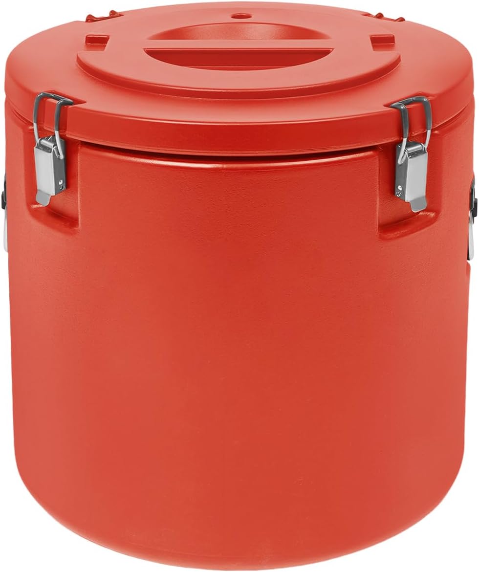 53 Quart Insulated Soup Container Commercial Food Warmer Container for Hot & Cold Food, 304 Stainless Steel Insulated Ice Bucket with Lid (Red)
