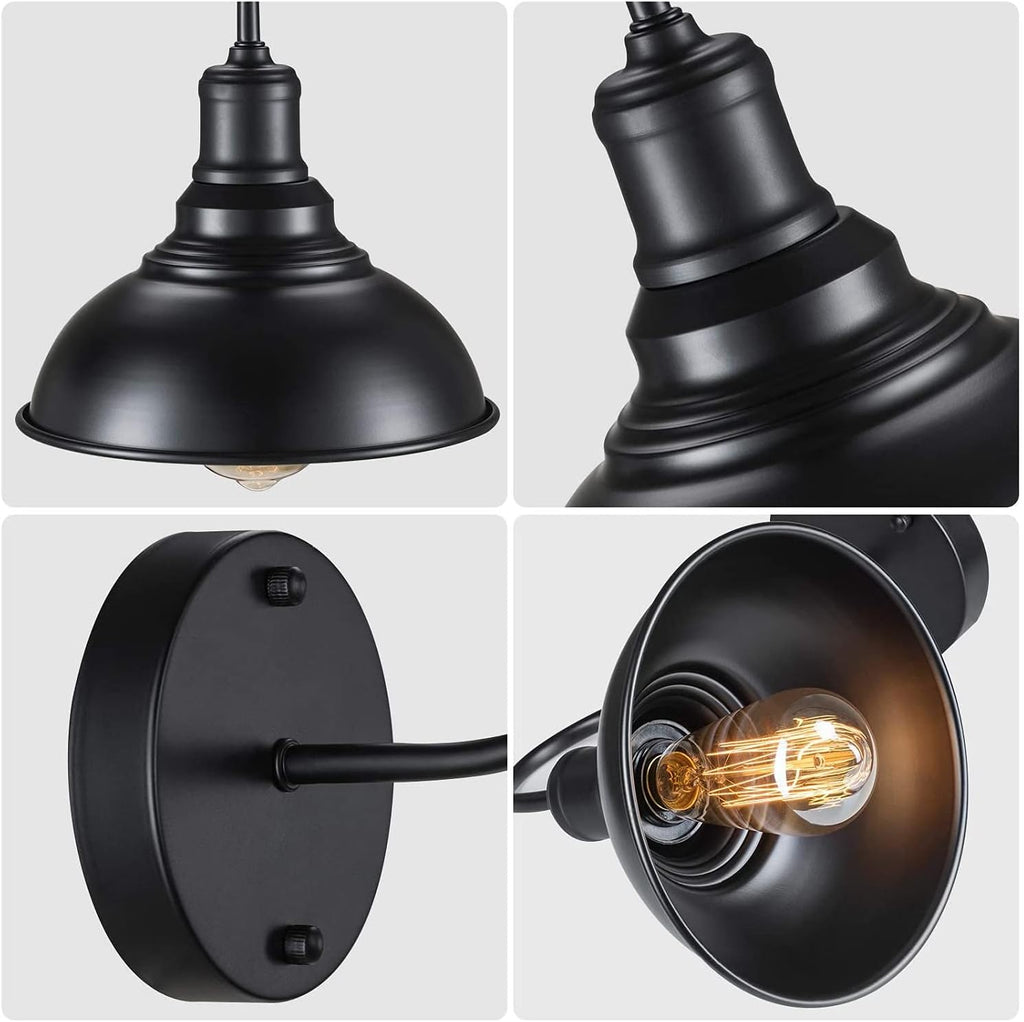 E27 Gooseneck Industrial Wall Sconce Matte Black Vintage Light Fixture High Transmission Wrought Iron Lamp Farmhouse Metal Lantern for Indoor Bedroom Bathroom