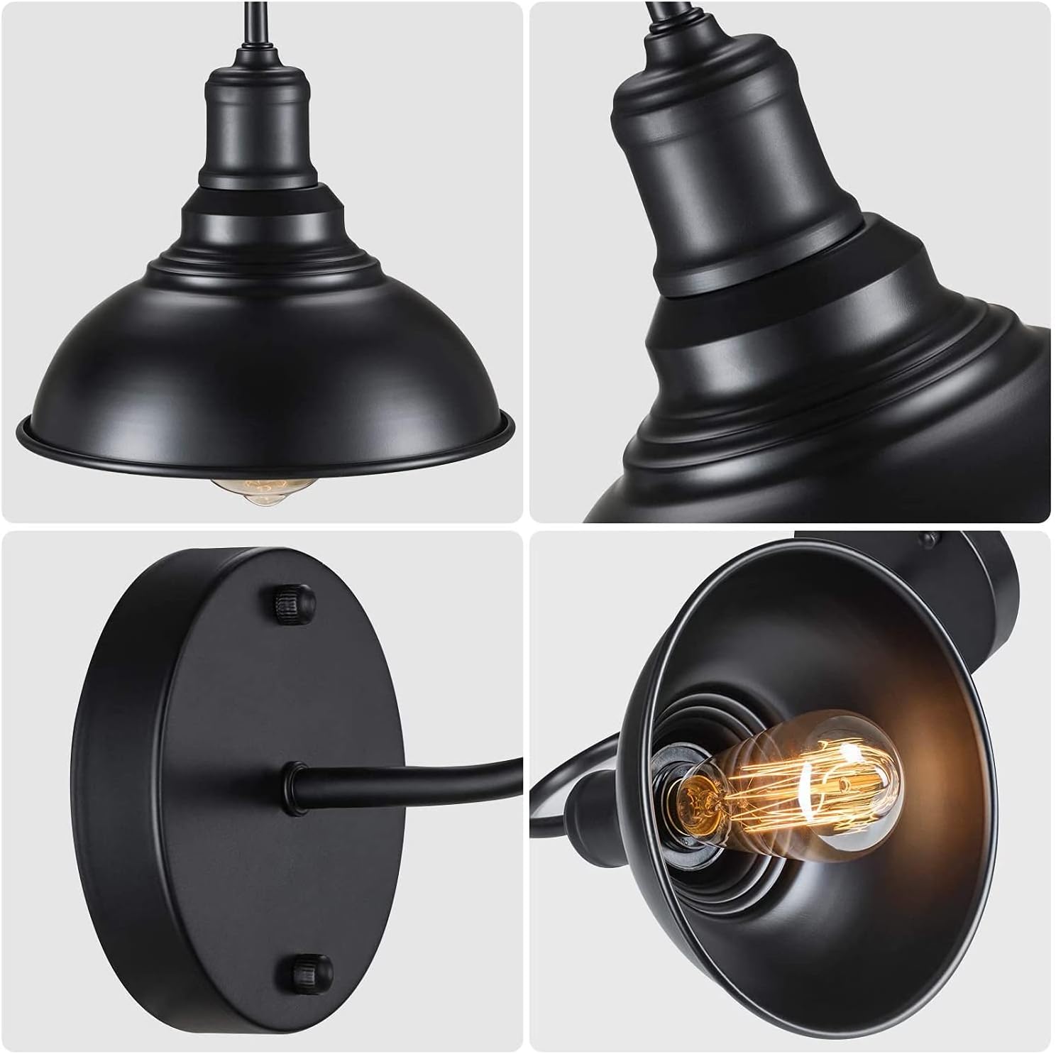E27 Gooseneck Industrial Wall Sconce Matte Black Vintage Light Fixture High Transmission Wrought Iron Lamp Farmhouse Metal Lantern for Indoor Bedroom Bathroom