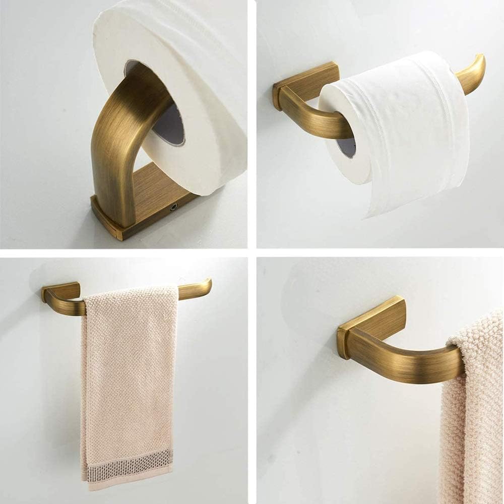 Bathroom Accessories Set - Towel and Toilet Roll Holder Antique Brass Wall Mounted, Brushed Bronze