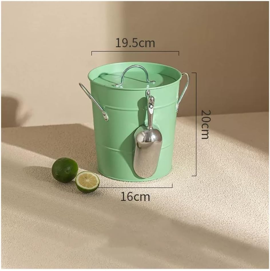 Ice Bucket 3.5 Liter Double Wall Ice Bucket Insulated Ice Buckets with Lid and Scoop Thickened metal Ice Buckets, Party Beverage Tub for Home Kitchen Parties Cocktail Bar(Green)