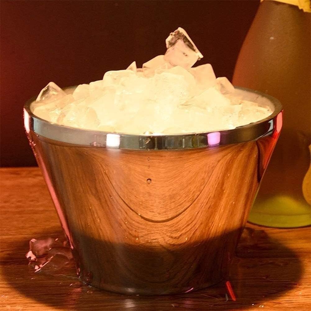 Double Wall Insulated Stainless Steel Ice Stainless Steel Double Ice Bucket Without Lid Champagne Bucket Red Beer Bar KTV Ice Cube Cooler Bucket Bucket with Lid and Tongs