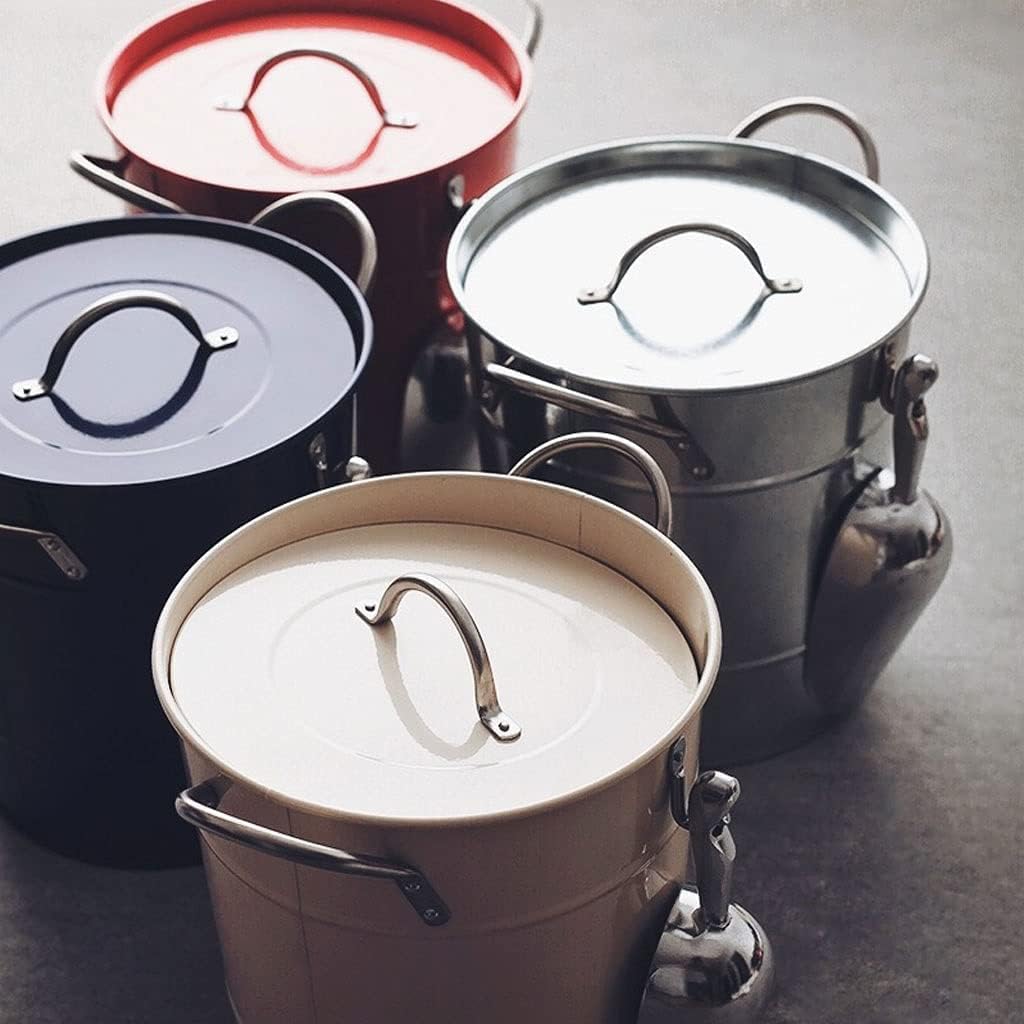 Ice Bucket Double Ice Bucket with Lid Ice Buckets Wrought Iron Champagne Bucket Beer Bucket with Handle and Ice Shovel Beverage Ice Tubs(Color:Red)