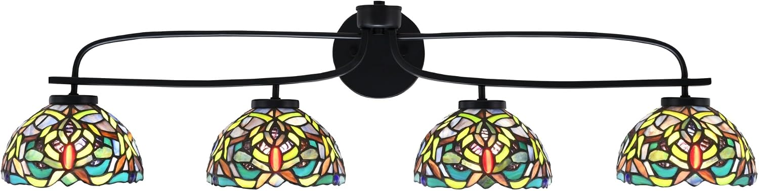 Toltec Lighting Cavella 4-Light Bath Bar – Modern Vanity Light Fixture for Bathroom – Dimmable and LED-Compatible Wall Light – Matte Black Finish, 7' Kaleidoscope Art Glass