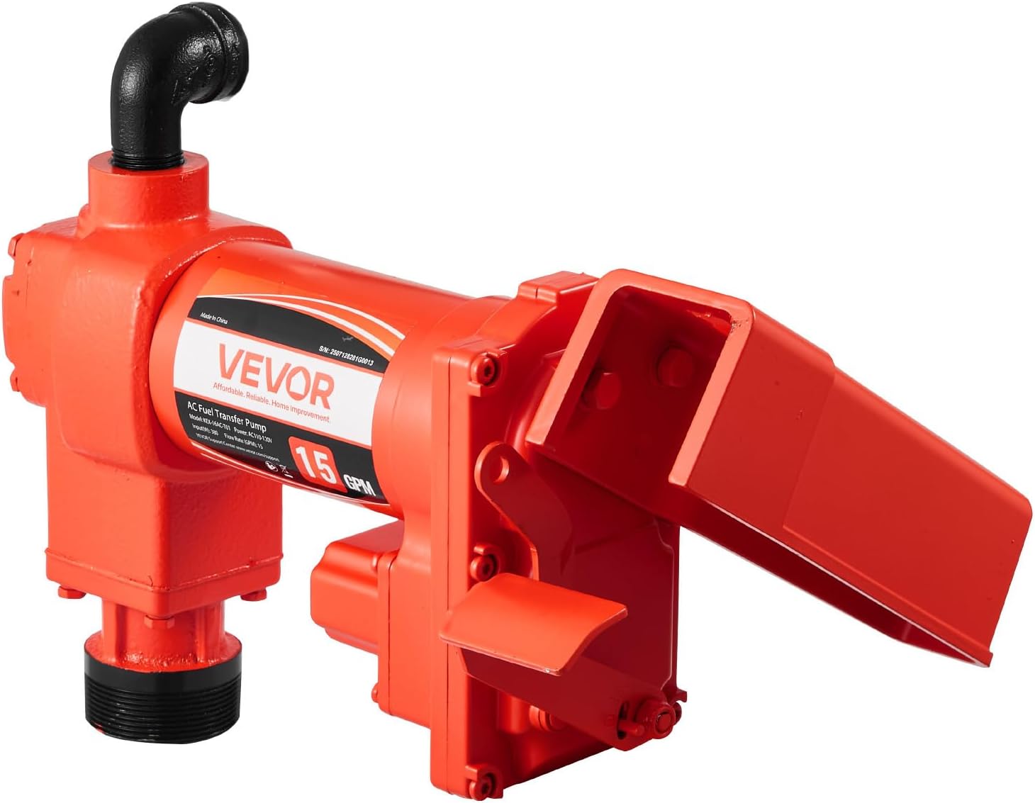 VEVOR Fuel Transfer Pump 110V, 15 GPM 57 L/min, AC Electric Oil Transfer Pump, 8 ft/2.4 m Max Suction Lift, 37 ft/11.28 m Max Lift, Overheat Protection, for Gasoline Diesel Kerosene Biodiesel Ethanol