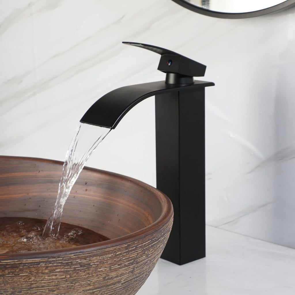 Ceramic Vessel Sink with Faucet and Drain Combo Brown Bathroom Sink Above Counter Oval Sinks Bowl