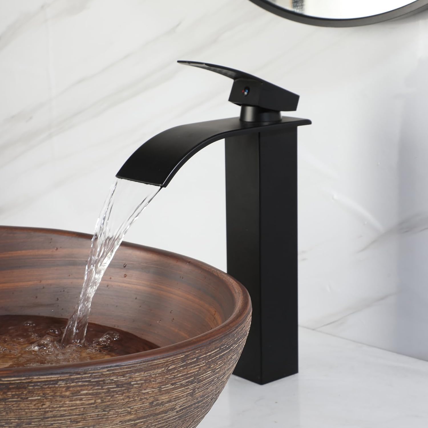 Ceramic Vessel Sink with Faucet and Drain Combo Brown Bathroom Sink Above Counter Oval Sinks Bowl