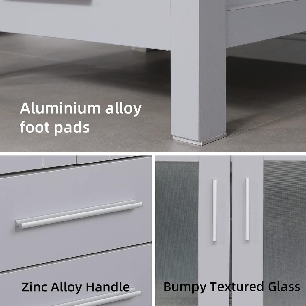 UEV 24' Grey Bathroom Vanity with Vessel Sink,Modern Bathroom Vanity Cabinet, Faucet Sink Bowl,Pop Up Drain Included,Modern Brown Boat Tempered Glass Vessel Sink,Mirror Not Included (029BR)
