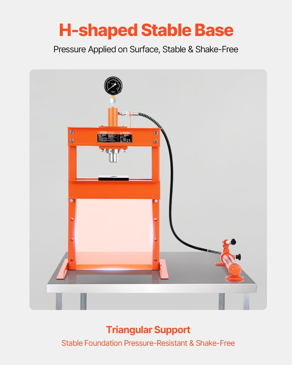 VEVOR Hydraulic Shop Press, 10 T H-Frame Shop Press with Press Plate & H-Shaped Base, Stable Garage Floor Adjustable Hydraulic Press with Relief Valve, Fit for Bending, Straightening & Stamping