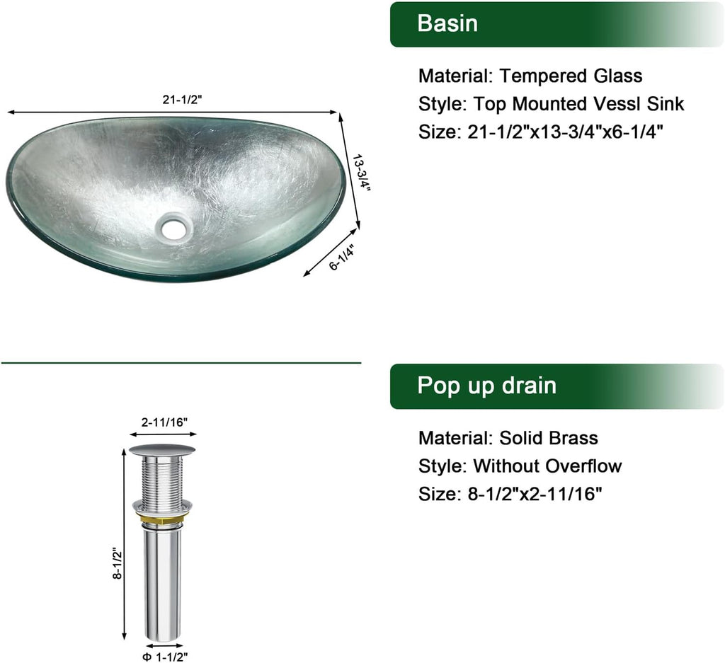 Sarlai Bathroom Vessel Sink Modern Artistic Tempered Glass Basin Countertop Bowl Sink for Lavatory Vanity Cabinet