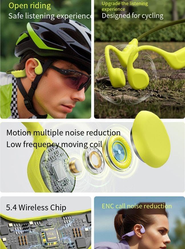 Open Ear Headphones Bone Conduction Headphones Wireless Bluetooth 5.4 On Ear Heaset with ENC Noise Cancelling,MP3 Play Built-in 32GB Memory,IPX6 Waterproof Sports Ear Buds for Swimming Running,White